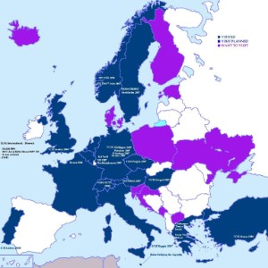 Map with countries I have visited due to ELSA in blue, purple: want to visit